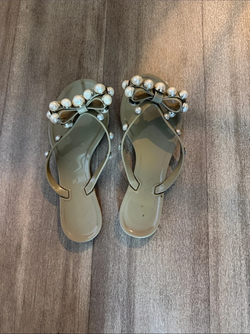 Jelly Flip Flops Sandals with Faux Pearls Bow Design size 36